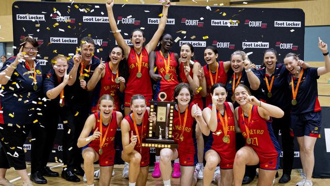 SA's U18 girls celebrate after their April success. Picture: Basketball SA