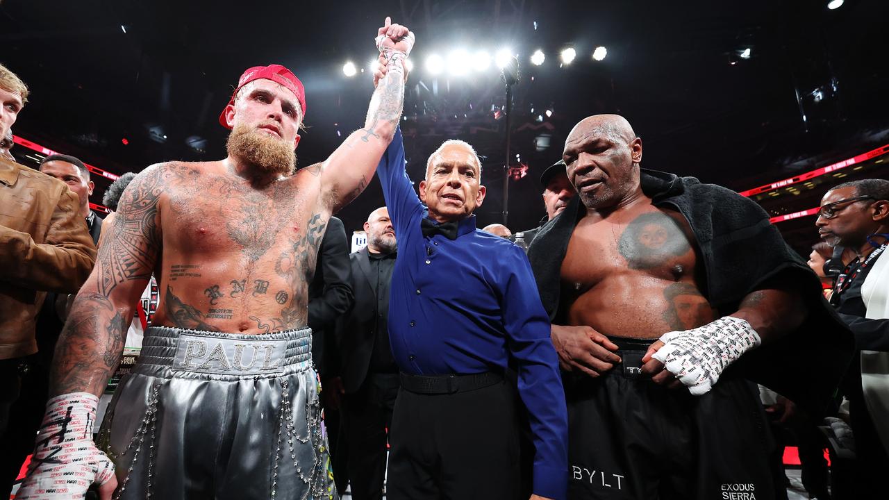 Jake Paul being awarded the victory. (Photo by Al Bello/Getty Images for Netflix)