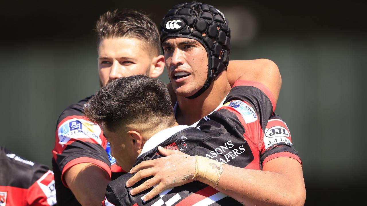 Joseph Suaalii celebrates with Bears teammates. Picture: Mark Evans/Getty Images