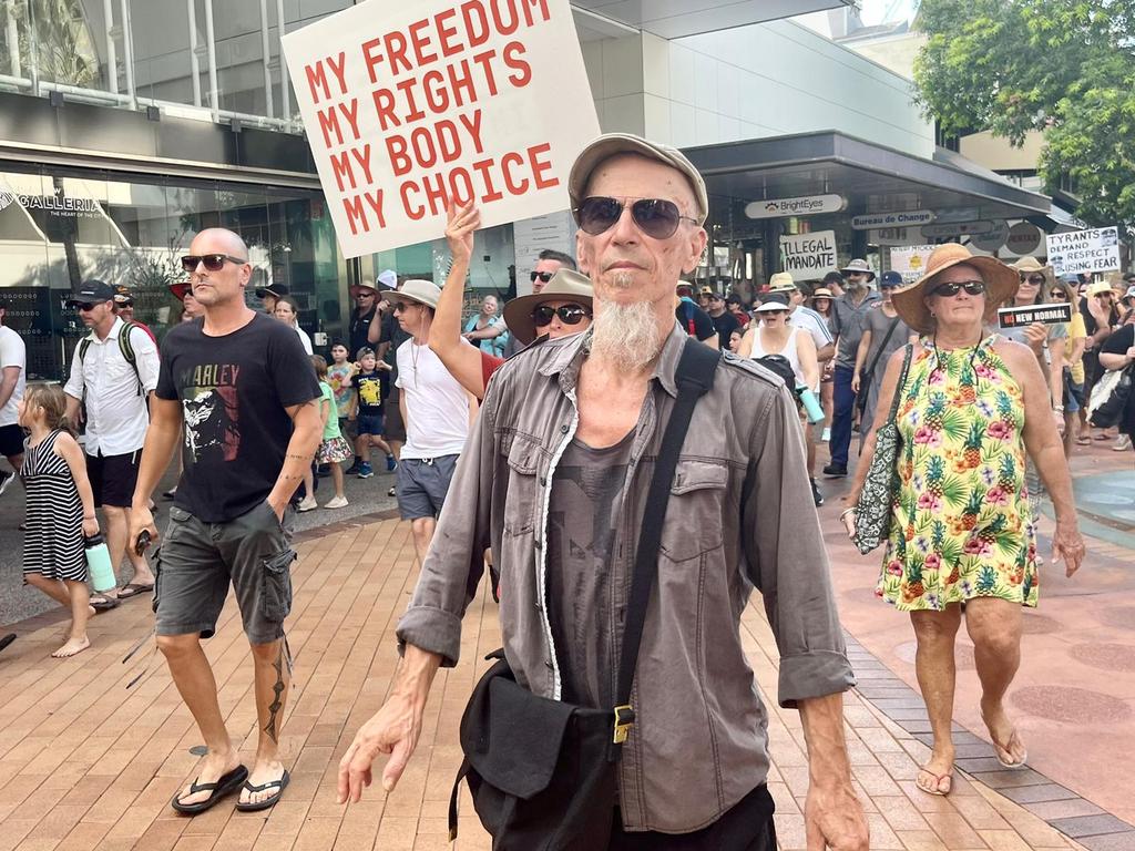 Protesters at the freedom rally in Darwin CBD on October 30, 2021. Picture: Amanda Parkinson