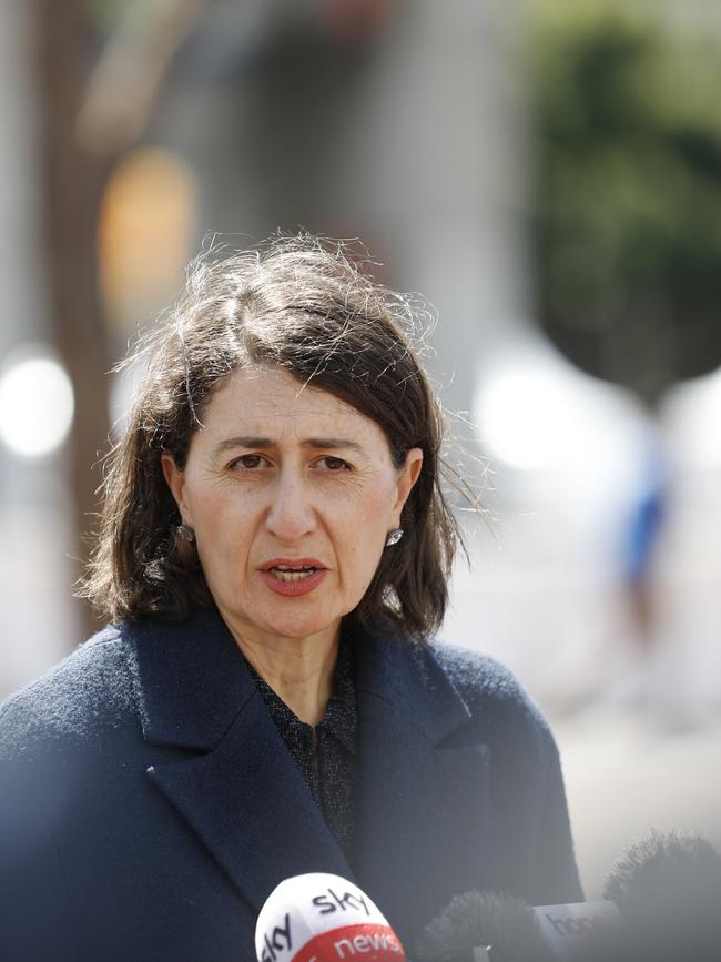 NSW Premier Gladys Berejiklian provides an update on COVID-19 at the Qudos Bank Arena vaccination hub. Picture: NCA NewsWire / Nikki Short