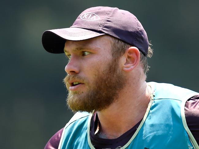 Matt Lodge of the Broncos in action during the Queensland Reds and Brisbane Broncos joint training session in Brisbane, Saturday, December 7, 2019. (AAP Image/Albert Perez) NO ARCHIVING