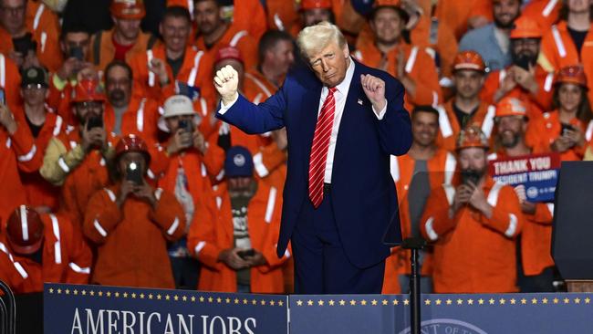 US President Donald Trump dances after speaking at the US Steel Mon Valley Works-Irvin plant. Picture: AP Photo