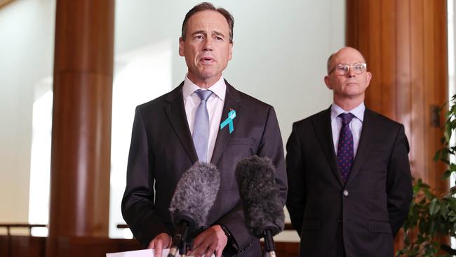 Health Minister Greg Hunt with Chief Medical Officer Paul Kelly. Picture: NCA NewsWire / Gary Ramage