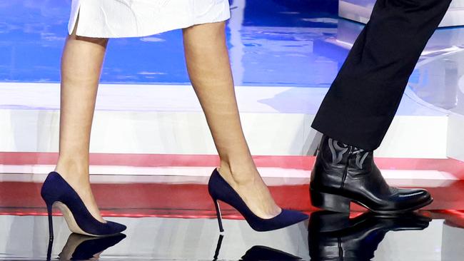 Nikki Haley walks next to Florida Governor Ron DeSantis during the Republican presidential debate on November 8. Picture: AFP