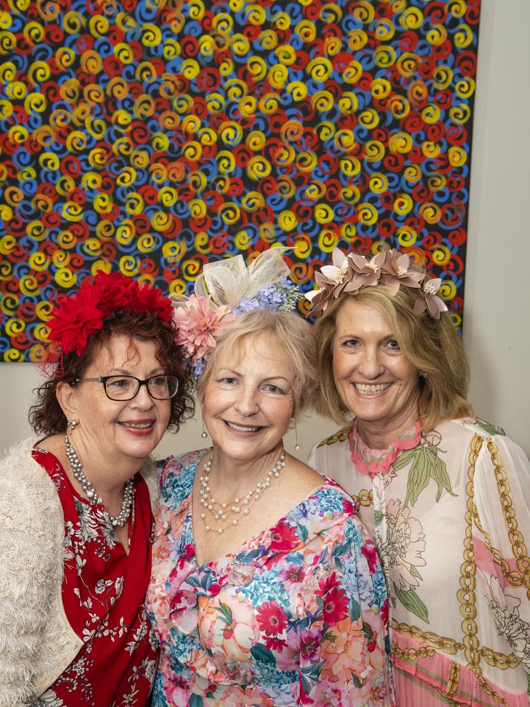 At the Melbourne Cup luncheon hosted by Rotary Club of Toowoomba City are (from left) Jenny Stephens, Amanda Lehane and Diana Bryant raising funds for Protea Place, Tuesday, November 1, 2022. Picture: Kevin Farmer