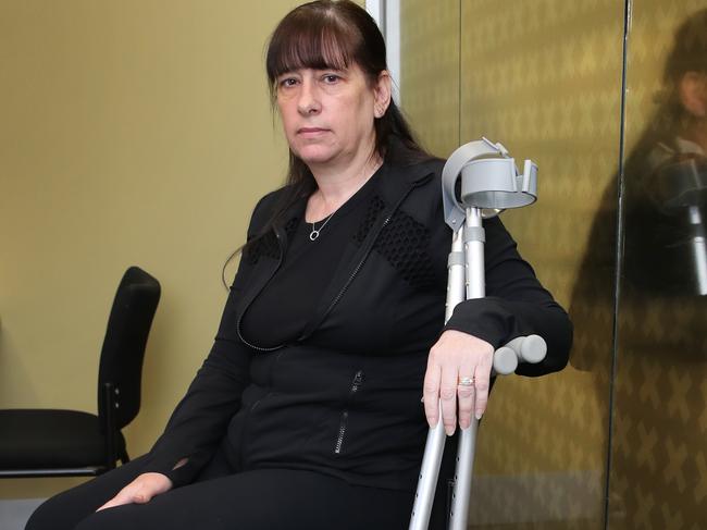 Joeanne Cassar who was stabbed several times at her workplace in Airport West. She met with Government Services Minister Bill Shorten, ahead of the release of the Ashton review. Wednesday, October 11. 2023. Picture: David Crosling