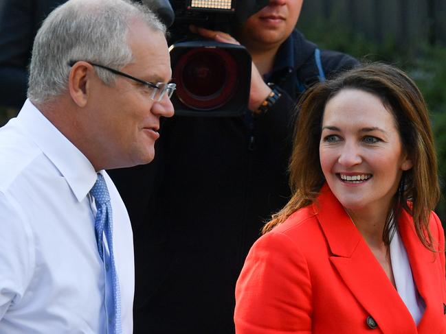 Prime Minister Scott Morrison and Liberal candidate for Mayo Georgina Downer arrive at GD Wholesale Fruit and Veg at Hawthorndene near Adelaide, Tuesday, April 23, 2019. (AAP Image/Mick Tsikas) NO ARCHIVING