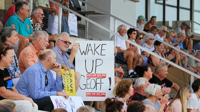 Protestors rally at the Cudgen Leagues Club. Picture: Scott Powick