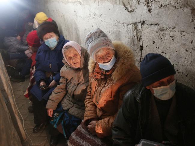 Residents of Sievierodonetsk, Lugansk Oblast, wait hidden in their basement during the heavy shelling by Russian forces and Russia-backed. Picture: AFP