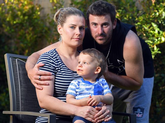 DEVASTATED: Bride-to-be Candice Jarrad and fiance Shane Sutton with son Trey, 18 months, at their Seacombe Gardens home, and below, Belair Park Country Club. <b>Picture: </b>Picture: Tom Huntley