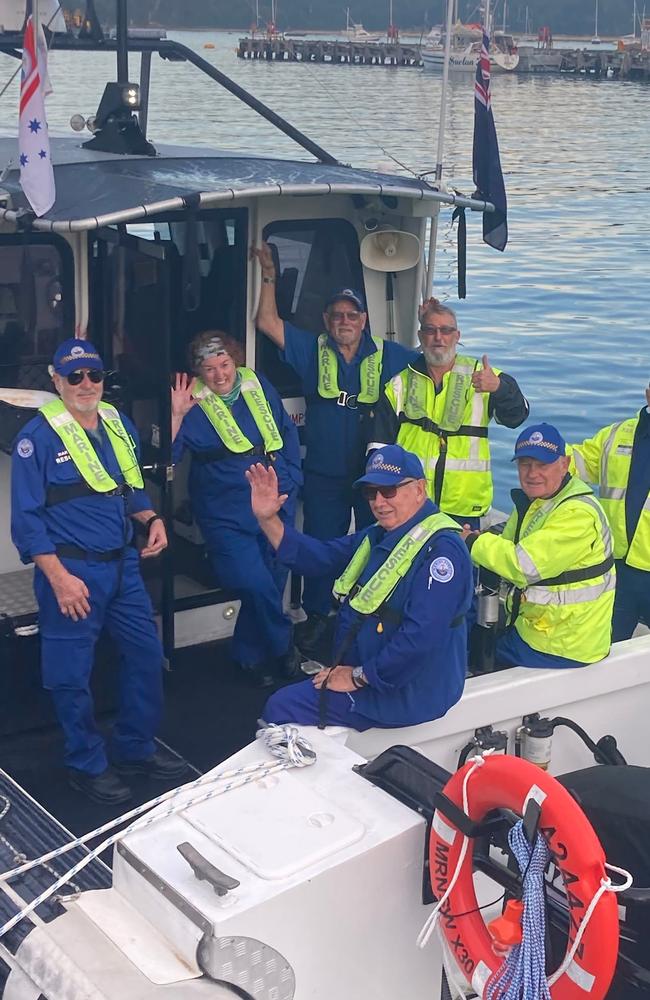 Eden’s new Marine Rescue crew had only just completed their training when in the early hours of the morning, the Far South Coast lifesavers were called out to rescue a sick crewperson, battling 3.5m swells under the rising sun. Picture: Marine Rescue NSW