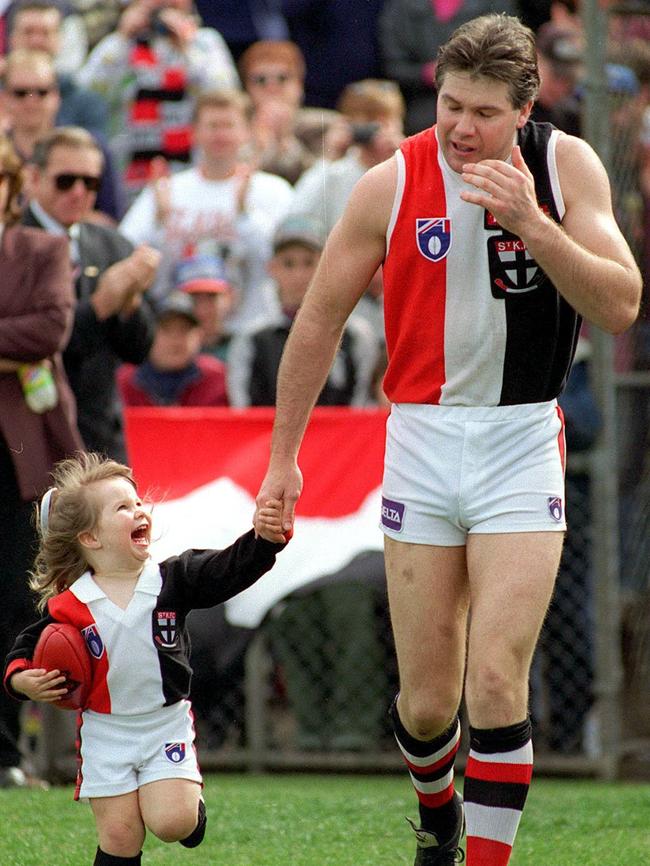 Danny Frawley with his daughter before his final game.