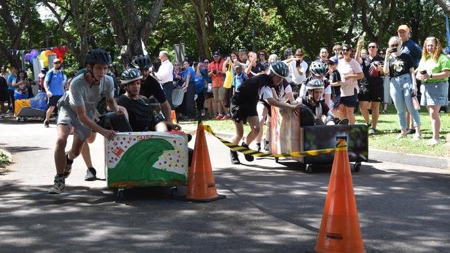 Mission Australia versus Taminmin College at Anglicare NT and the City of Darwin's Couch Surfing races 2024. Picture: Alex Treacy