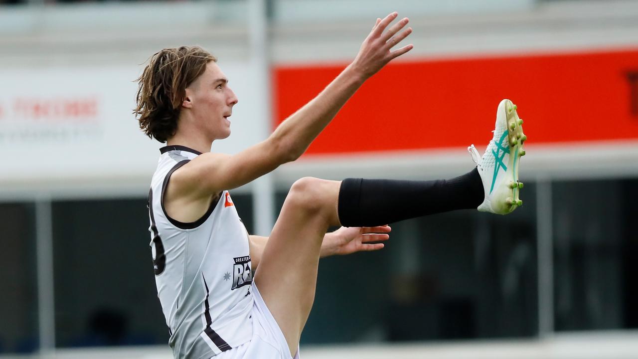Floyd Burmeister kicked the opening goal in Saturday’s clash. (Photo by Riley Lockett/AFL Photos via Getty Images)