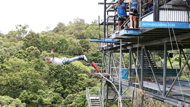 AJ Hackett takes a leap of faith at Skypark Cairns. Picture: Brendan Radke