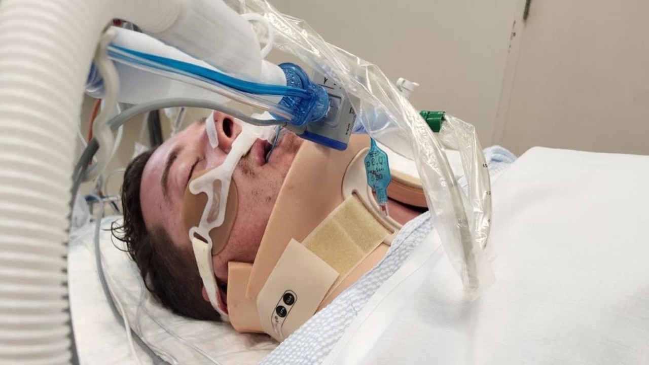 Lee Cahill's victim in hospital after the attack. Picture: supplied