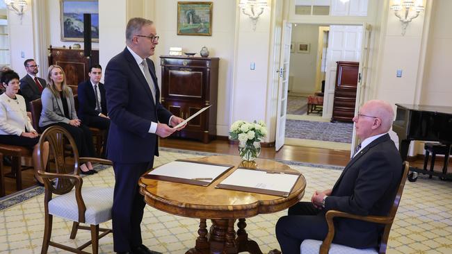 Albanese is sworn in by Governor-General David Hurley on Monday. Picture: Getty Images