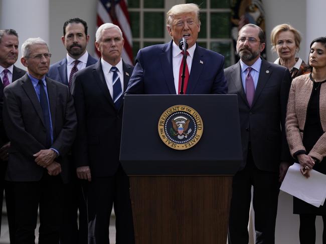 President Donald Trump speaks during a news conference about the coronavirus in the Rose Garden of the White House. Picture: AP