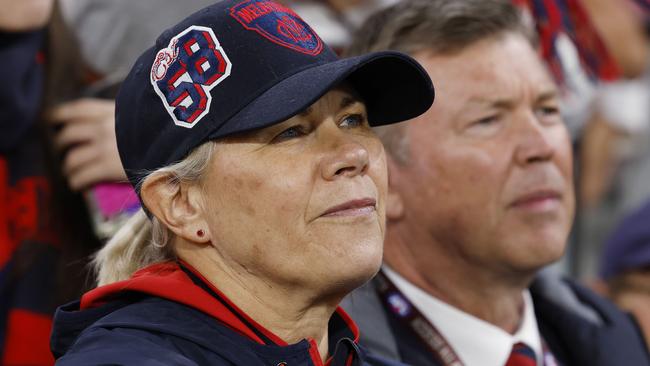 MELBOURNE , AUSTRALIA. May 26 , 2024.  Round 11. Melbourne vs St Kilda at the MCG.    Melbourne president Kate Roffey and CEO Gary Pert  . Pic: Michael Klein