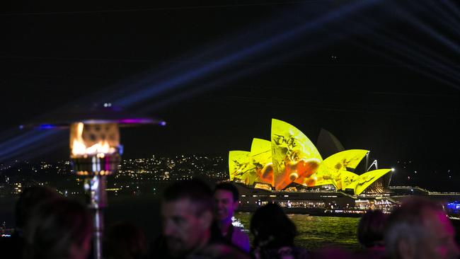 Sydney Harbour during Vivid from the roof of the Museum of Contemporary Art. Picture: Dylan Robinson