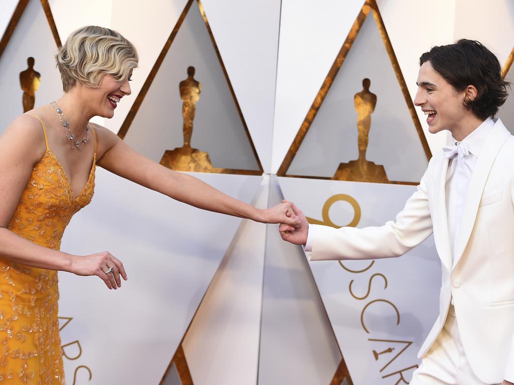 Greta Gerwig and Timothee Chalamet attend the 90th Annual Academy Awards on March 4, 2018 in Hollywood, California. Picture: AP