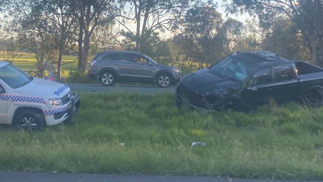 Car crash on the Warrego Highway at Karalee on Saturday, November 13, 2021. Picture: Katelyn Martin