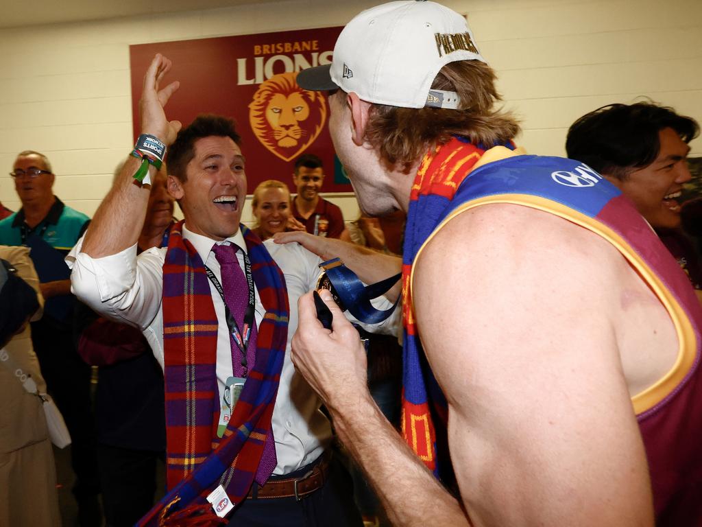 Simon Black gets into the premiership celebrations. Picture: Michael Willson/AFL Photos