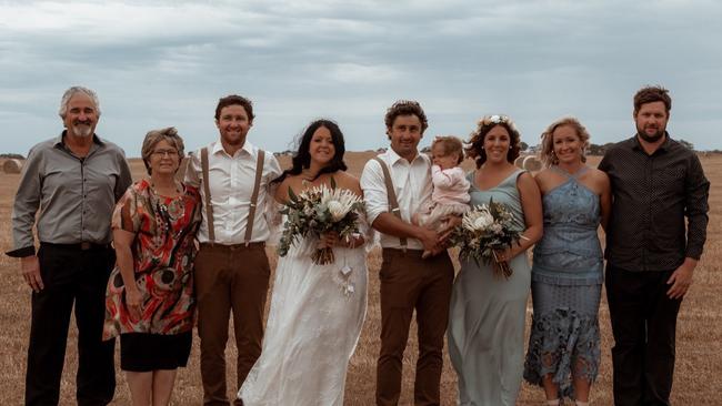 Brad Skinner (third from left) with family on his wedding day. Picture: Supplied.