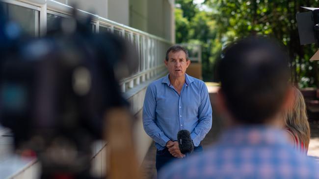 Shadow Minister for Infrastructure, Planning and Logistics; Multicultural Affairs; Defence Industries; Recreational Fishing; Alcohol Policy; National Resilience Gerard Maley gives an update on security within the Northern Territory's quarantine facilities. Picture: Che Chorley