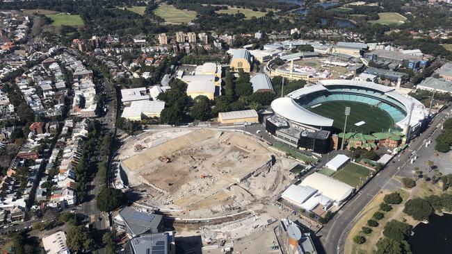 Aerial view of Sydney’s Allianz Stadium, which is being rebuilt at Moore Park. Picture: AAP