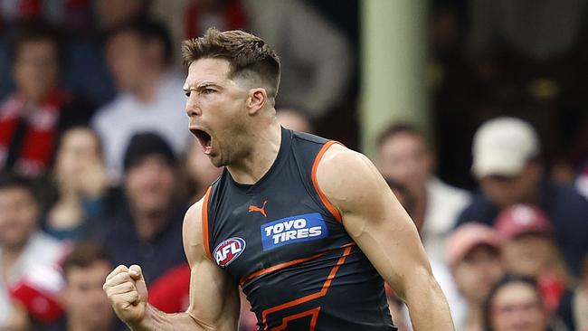 Giants Toby Greene celebrates kicking a goal during the Sydney Derby XXV match between the Sydney Swans and GWS Giants at the SCG on April 29, 2023. Photo by Phil Hillyard (Image Supplied for Editorial Use only - **NO ON SALES** - Â©Phil Hillyard )