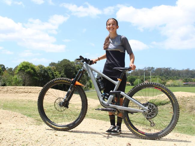 Charli Edwick, 14, at Nerang State High School pump track. October, 2024. Picture: Grace Hamilton