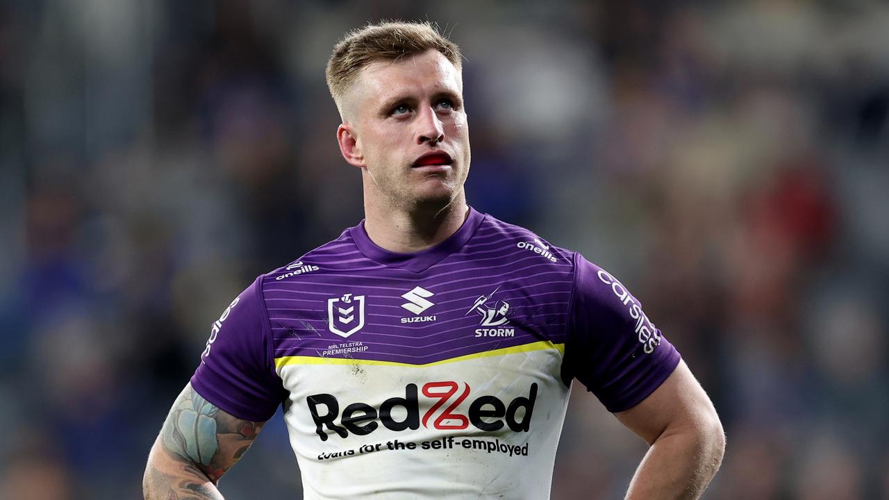 SYDNEY, AUSTRALIA - JULY 26: Cameron Munster of the Storm looks on during the round 21 NRL match between Parramatta Eels and Melbourne Storm at CommBank Stadium, on July 26, 2024, in Sydney, Australia. (Photo by Brendon Thorne/Getty Images)