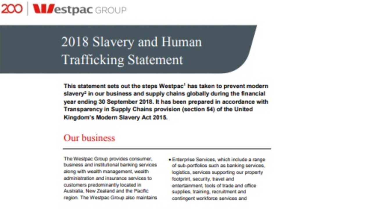 Westpac’s antislavery statement was signed off by Mr Hartzer.