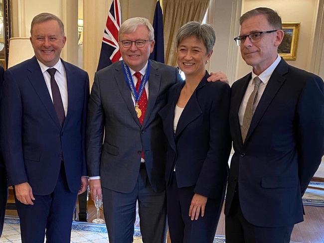 (L-R) Anthony Albanese, Kevin Rudd, Penny Wong and Anthony Byrne.