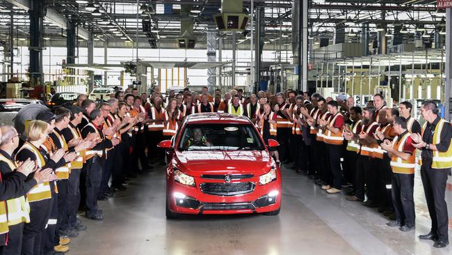 The final Cruze rolling off the production line at the Holden assembly plant in Elizabeth. Picture: AAP