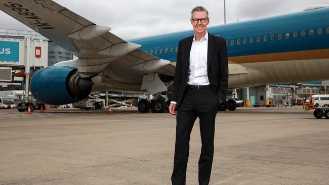 Outgoing Sydney Airport CEO Geoff Culbert says sustainability is the biggest challenge facing aviation. Picture: Justin Lloyd