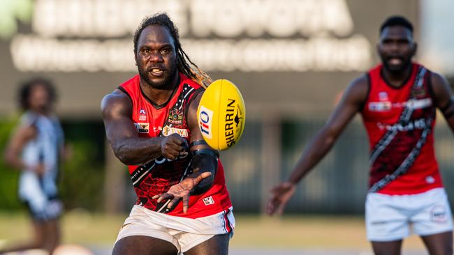 Anthony McDonald-Tipungwuti playing for the Tiwi Bombers against Palmerston Magpies in the recent NTFL season. Picture: Pema Tamang Pakhrin