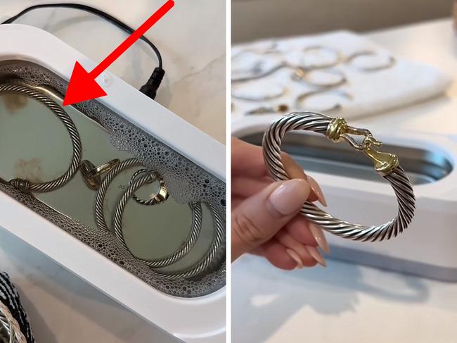 Keep your jewellery sparkling with this easy-to-use ultrasonic jewellery cleaner. Picture: TikTok/@catherinegrey.xo