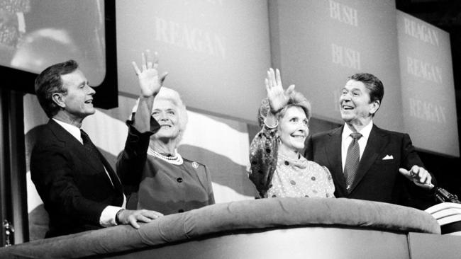 Good pick: Ronald and Nancy Reagan with George H.W Bush and his wife Barbara. When Reagan picked his primary rival as his running mate he strengthened the public’s belief that he was a strong, confident leader.