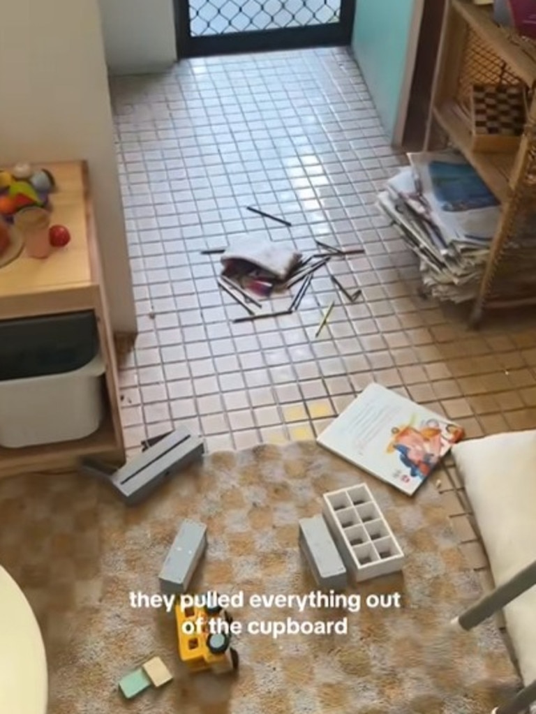 The room was a complete mess, with toys scattered everywhere and some items broken. Picture: @ruby. rule/TikTok