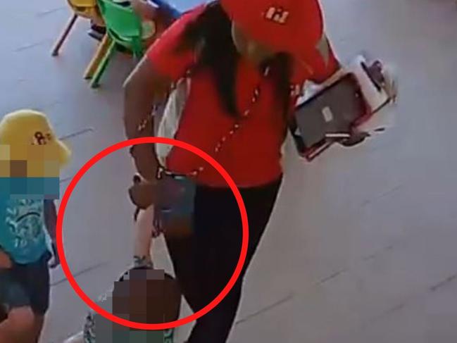 A CCTV still of the incident which led to her being convicted of assault.