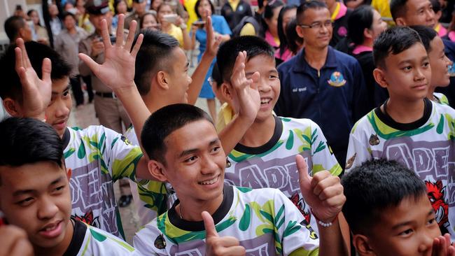 The "Wild Boars" soccer team after their rescue. Picture: Linh Pham/Getty Images