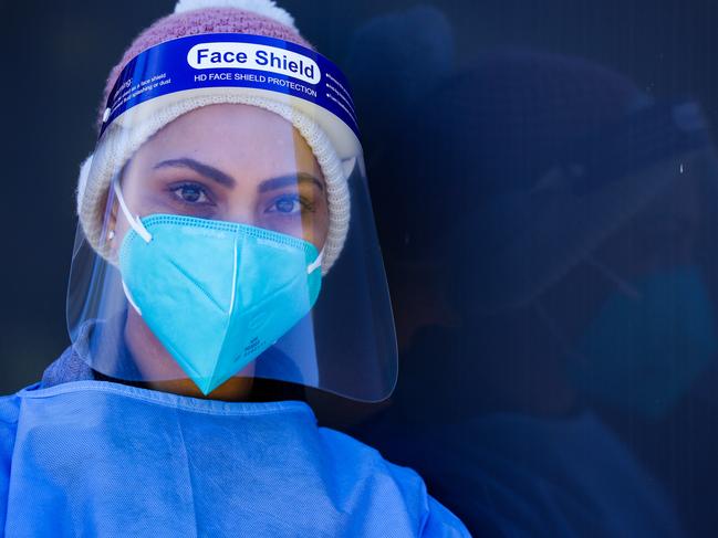 SYDNEY, AUSTRALIA - Newswire Photos AUGUST 04, 2021: A Nurse  poses for a photo while working at the Coogee pop up Drive thru Covid-19 testing site during Lockdown in Sydney. Picture: NCA Newswire /Gaye Gerard