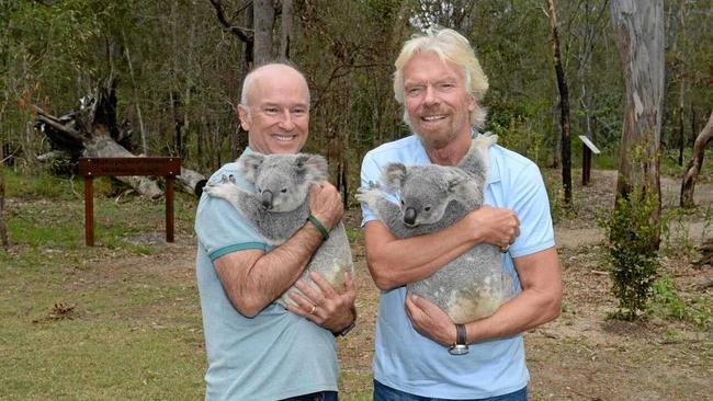 Makepeace Island owners Brett Godfrey and Sir Richard Branson are helping save Noosa's koalas. Picture: Contributed