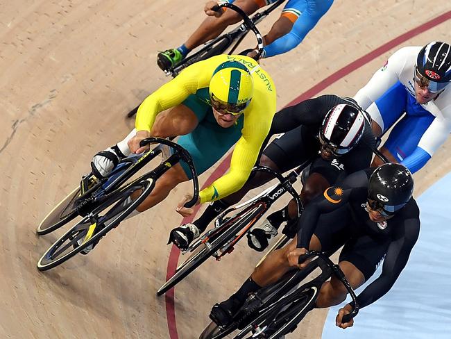 Patrick Constable of Australia in action Men's Keirin First Round, during day two of the XXI Commonwealth Games, at the Gold Coast, Australia, Friday, 6 April 2018 . Picture: AAP Image/Dan Peled.