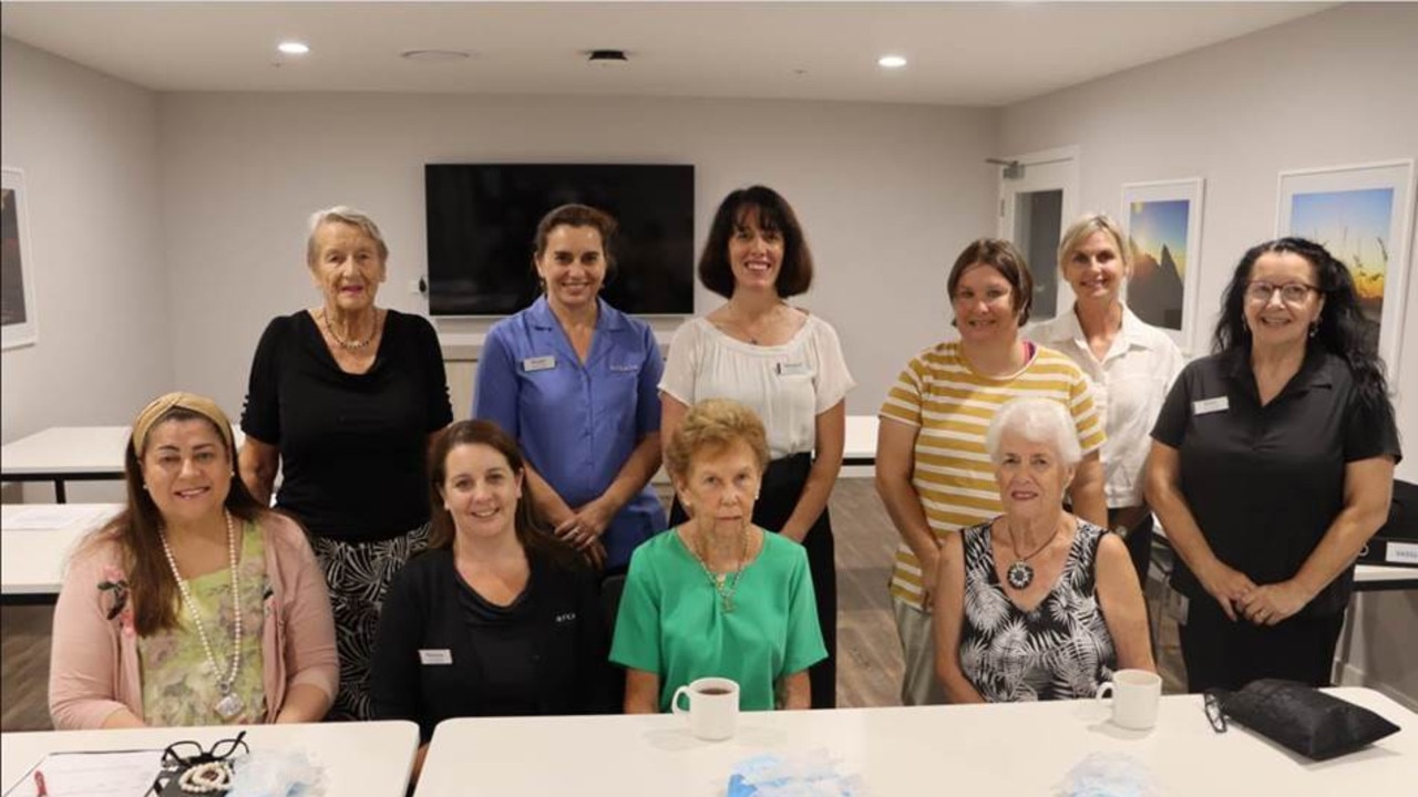 Senka Thwaites, Brenda Robinson, Arcare Noosa residence manager Rebecca West, nurse Roslyn Dow, Janice Batty, volunteer coordinator Margaret Furlong, Maggie Brown, Allira Shepherd, Debra Kalanj and Arcare lifestyle coordinator Gillian Townsend celebrate new volunteers at the centre.