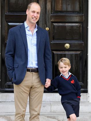 William with his son George on his first day of school. Picture: Getty
