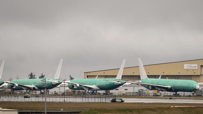 Boeing 777X jetliners parked at Boeing’s production facility in Everett, Washington. Picture: AFP